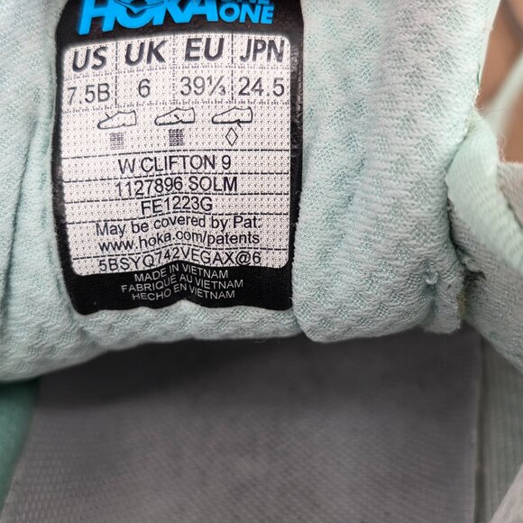 Hoka One One Clifton 9 1127896 SOLM Blue Running Shoes Sneakers Women’s Sz 7.5 B - Picture 11 of 11